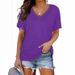 Women's V Neck Short Sleeve T-Shirt Solid Color European American Style Top For Women_ecoleips.com