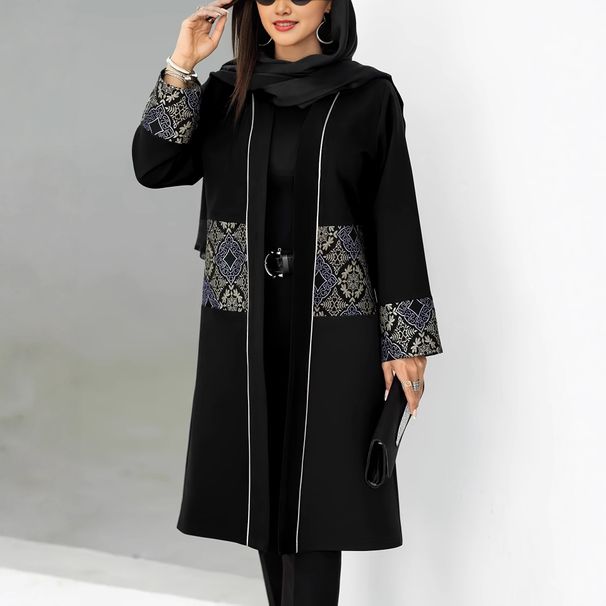 Women's Long Sleeve Longline Cardigan Jacket - Retro Print Casual Loose Fit Open Front Coat For Autumn Winter_ecoleips.com