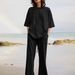 Audday Women's 2-Piece 2024 Summer Xiyin Casual Belt Pocket Half-Sleeve Top And Wide-Leg Pants Set For Women_ecoleips.com