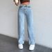 Women's plus Size Straight Leg Jeans Trendy Wide Leg Floor Length Loose Trousers New Style Casual Denim_ecoleips.com