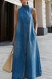 Women's Sleeveless Stand Collar Vest Dress Single Button Solid Color Casual Elegant Fashion Thin Dress For Summer Commuter_ecoleips.com