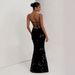 Women's Clothing Elegant Halter Long Dress Floral Embellished Backless Solid Color French Style Fitted Evening Gown For High End Banquets_ecoleips.com