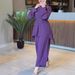 2025 Muslim Autumn Comfortable Casual Waist-Cinching Batwing Long Sleeve Solid Color Set_ecoleips.com