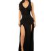 Women's Clothing New Long Dress Women's Sexy Deep V Strap Sleeveless Split Dress_ecoleips.com