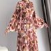 Muslim Women's Elegant Maxi Dress With Belt - Modest Long Sleeve Abstract Print Dress For Hijab Fashion, Office & Special Occasions_ecoleips.com