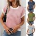 Cross-Border European And American Women's Clothing 2025 Summer New Round Neck Knitted Top Casual Striped_ecoleips.com