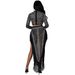 Women's Clothing Sexy Nightclub Hot Diamond Mesh See Through Long Sleeved Slit Long Skirt Two Piece Set_ecoleips.com