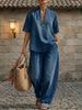 Women's Summer Loose Casual Two Piece Set Comfortable Minimalist Denim Solid Color_ecoleips.com