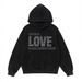 Women's Black Retro Love Rhinestone Hoodie Fashionable Loose Fitting Y2K Style_ecoleips.com