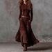 2026 Independent Station Foreign Trade Suede Plaid Patchwork Vintage Style Dress With Pockets, Buttons, And Belt_ecoleips.com