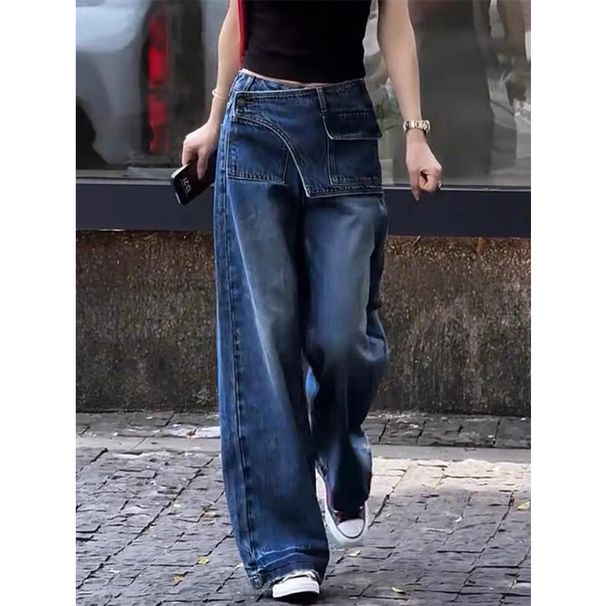 plus Size High-Waisted Slimming Denim Jeans Retro Style 2025 Autumn New Fashion Casual Wide Leg Long Pants for Women_ecoleips.com