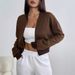 AD652 Autumn New Round Neck Space Layer Loose Short Long Sleeve Jacket Zipper Cardigan Sports Top Sweatshirt_ecoleips.com