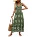 Women's Clothing New Holiday Style Printed Dress Green Ethnic Style Casual V Neck High Waist Long Skirt For Women_ecoleips.com