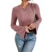 Women's Clothing Long Sleeve T-Shirt 8X4 Ribbed Brushed Round Neck Top American Style Fashionable Popula_ecoleips.com