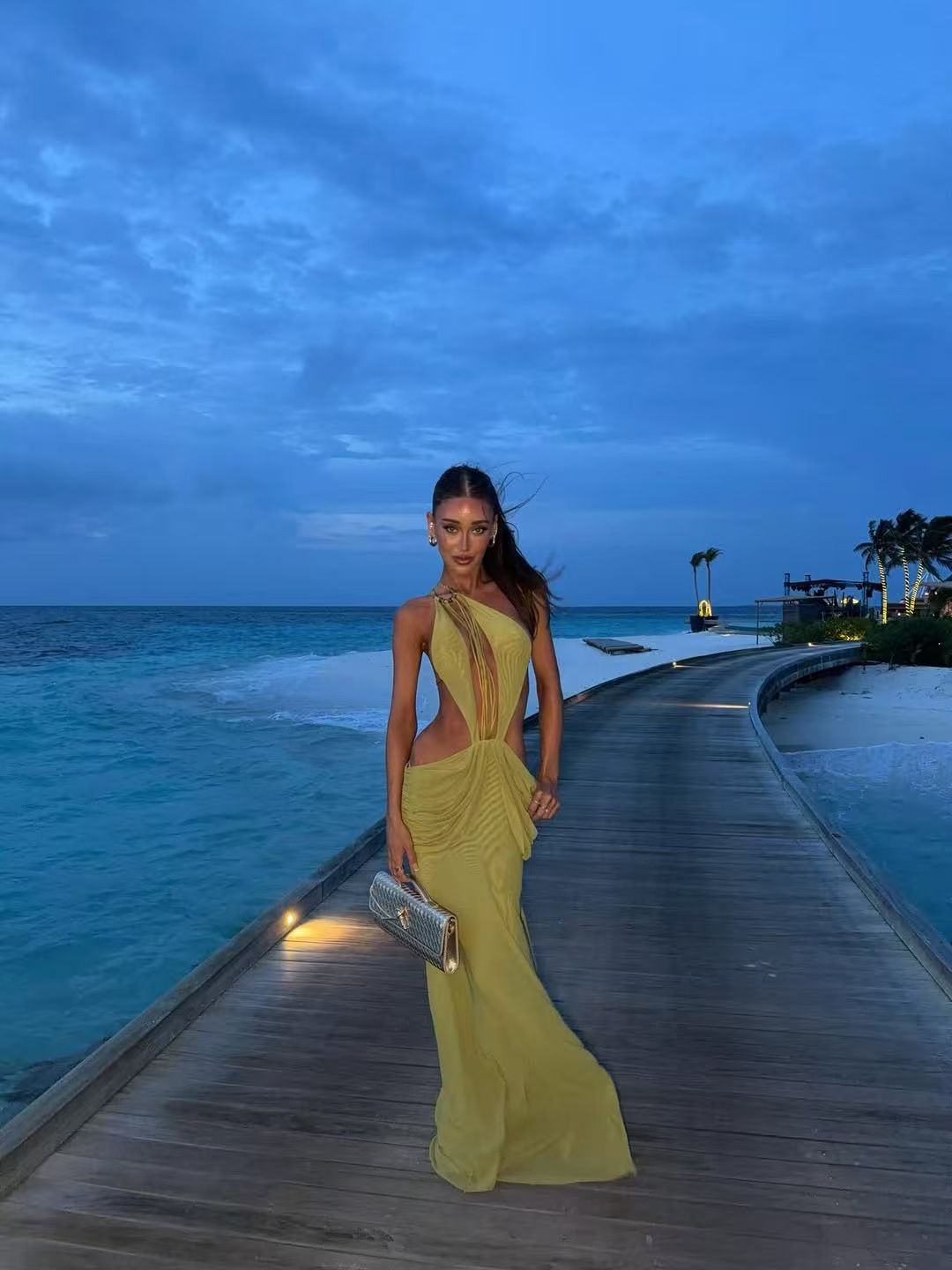Bohemian Off-Shoulder Beaded Crop Top Maxi Dress With Drawstring Waist, Tropical Vacation Beach Dress For Women_ecoleips.com