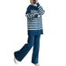 Women's Muslim Color-Block Knit Top And Solid Color Loose Pants Set_ecoleips.com