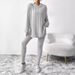 Women's Clothing Solid Color Fashion Ribbed Loose Hooded Long Sleeved Top Threaded Trousers Suit_ecoleips.com