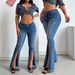 Rippled Distressed Flared Jeans – High-Stretch Bootcut Denim Pants – Women's Vintage Washed Bell Bottoms _ecoleips.com