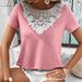 Aria Basics Aria Basics European And American Cross-border Women's Clothing, Hollow Lace Trim, Round Neck, Casual Loose Short-sleeve T-shirt Top_ecoleips.com