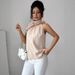 Elegant Petal Neck Halter Off-Shoulder Slim Fit Sleeveless Solid Color Top For Women_ecoleips.com