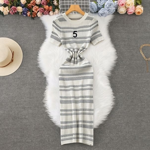 French Style Women's Striped Knit Dress Slim Fit Bodycon Skirt Summer Export Elegant Clothing_ecoleips.com
