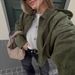 Women's Casual Suede Jacket Short Coat Notched Collar Versatile Outerwear for Fall Spring Green S XL_ecoleips.com