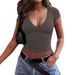 2025 New V-Neck Short Sleeve Top T-Shirt, Women's Slim Fit Girl Y2K Fashion Cross-Border Hot Item_ecoleips.com