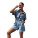 Women's Denim Jumpsuit Summer Short Sleeve High Waist Retro Style Stretch Comfortable Straight Leg Romper"_ecoleips.com