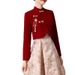 Bride's Toast 2026 Red New Chinese Style Wedding Engagement Dress Women's Sleeve Long Cheongsam Gown_ecoleips.com