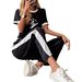 Women's Summer Themed Casual Comfortable Short Sleeve Top And Pants Set Unique Print Color Blocking Design_ecoleips.com