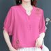 Artistic And Retro Summer Mom's Top, Cotton And Linen Short-Sleeved, Fashionable, Large-Sized, Embroidered And Versatile_ecoleips.com
