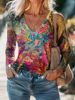 Women's Clothing Casual V neck Long Sleeve Regular Pullover Digital Printing Women's Tops T shirt_ecoleips.com