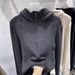 European Solid Color Half Zipper Abraded Thickened Hooded Sweater Women's German Velvet Bottoming Top Hoodie_ecoleips.com