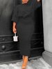 Plus Size Bubble Sleeve Top & Skirt Set – Flowy Batwing Blouse & Stretchy Midi Skirt, Casual Outfit (1XL-5XL, Blue/Black/Green/Purple)_ecoleips.com
