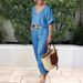 Women's Clothing Women's Fashion Casual Summer Multi Color V Neck Loose Cotton And Linen Suit_ecoleips.com