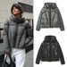 Women's Clothing Puffer Jacket With Metallic Finish - Lightweight Quilted Coat, Duck Down Filling, Streetwear Style, Loose Fit, Zip Closure_ecoleips.com