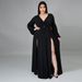 new fashion and sexy V-neck solid color large size dress for women with slit skirt design_ecoleips.com