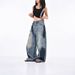 American-style Splatter-paint Ripped Curved Hem Jeans For Women, New High Street Loose Retro Design Versatile Wide-leg_ecoleips.com