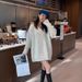 girl Korean Style Solid Color Simple High-End V-Neck Mid-Length Pullover Sweater For Women Fashion Loose Lazy Versatile_ecoleips.com