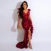 sexy feather suspender high slit sequin backless dress V-neck party nightclub style_ecoleips.com