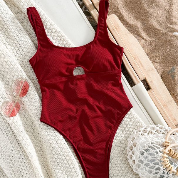 Women's Clothing Cut Out One-Piece Bikini Tube Top High Slit Swimsuit Sexy Bikini_ecoleips.com