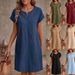 Women's Loose round Neck Button Cotton Linen Short Sleeve Straight Dress Casual Summer Fashion_ecoleips.com