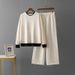 Women's Elegant Color Block Knit Sweater And Slimming Wide Leg Pants Two Piece Set Autumn/Winter round Neck Cross Border European Style_ecoleips.com