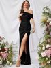 Summer Sequins Elegant Oblique Collar High Slit Celebrity Dress Slim Fit Women's Party Wear European American Style_ecoleips.com
