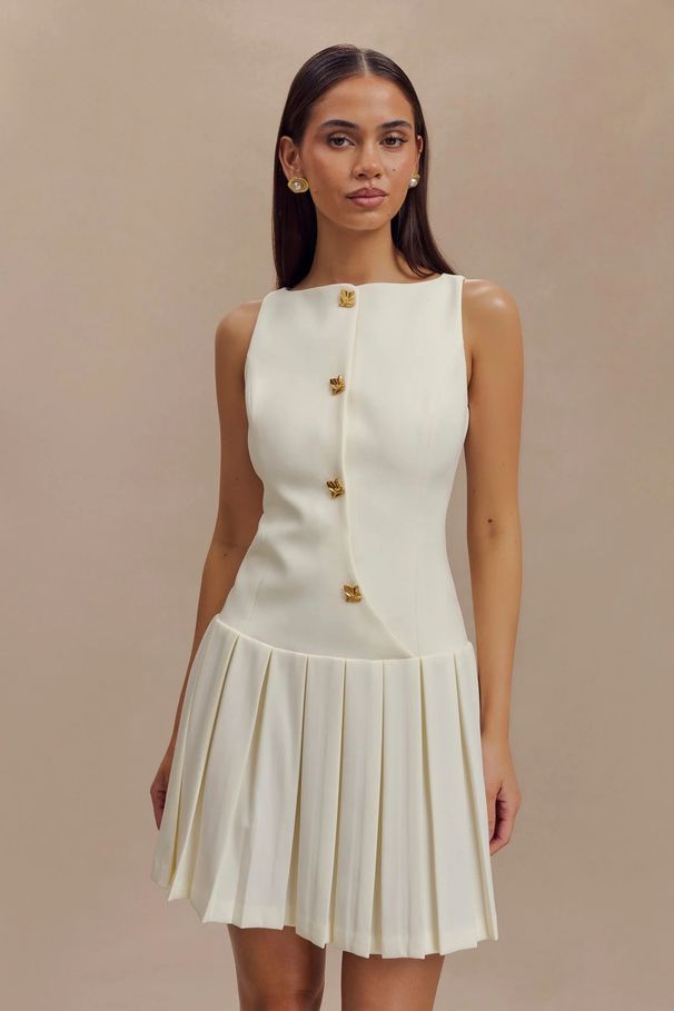 2026 New Elegant Solid-Color Pullover Button-Front Sleeveless Dress Women's Casual Pleated Dress_ecoleips.com