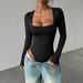 Autumn And Winter New Sexy Spice Girls Square Collar Temperament Slim Long-sleeved Onesie_ecoleips.com