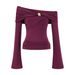 Women's Off-Shoulder Long Sleeve Top European American Style Metal Knot Solid Color T-Shirt For Autumn_ecoleips.com