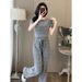2025 Women's Summer Sports Slimming Design Waist-Cinching Top Wide-Leg Pants Two-Piece Set_ecoleips.com