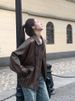 Brown Leather For Women, Hong Kong Style 2024 New Autumn High-end Loose American Retro Biker Jacket_ecoleips.com