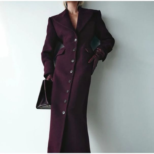Women's Clothing Woolen Coat With Elegant Temperament, Lapel, High Waist And Long Woolen Coat_ecoleips.com